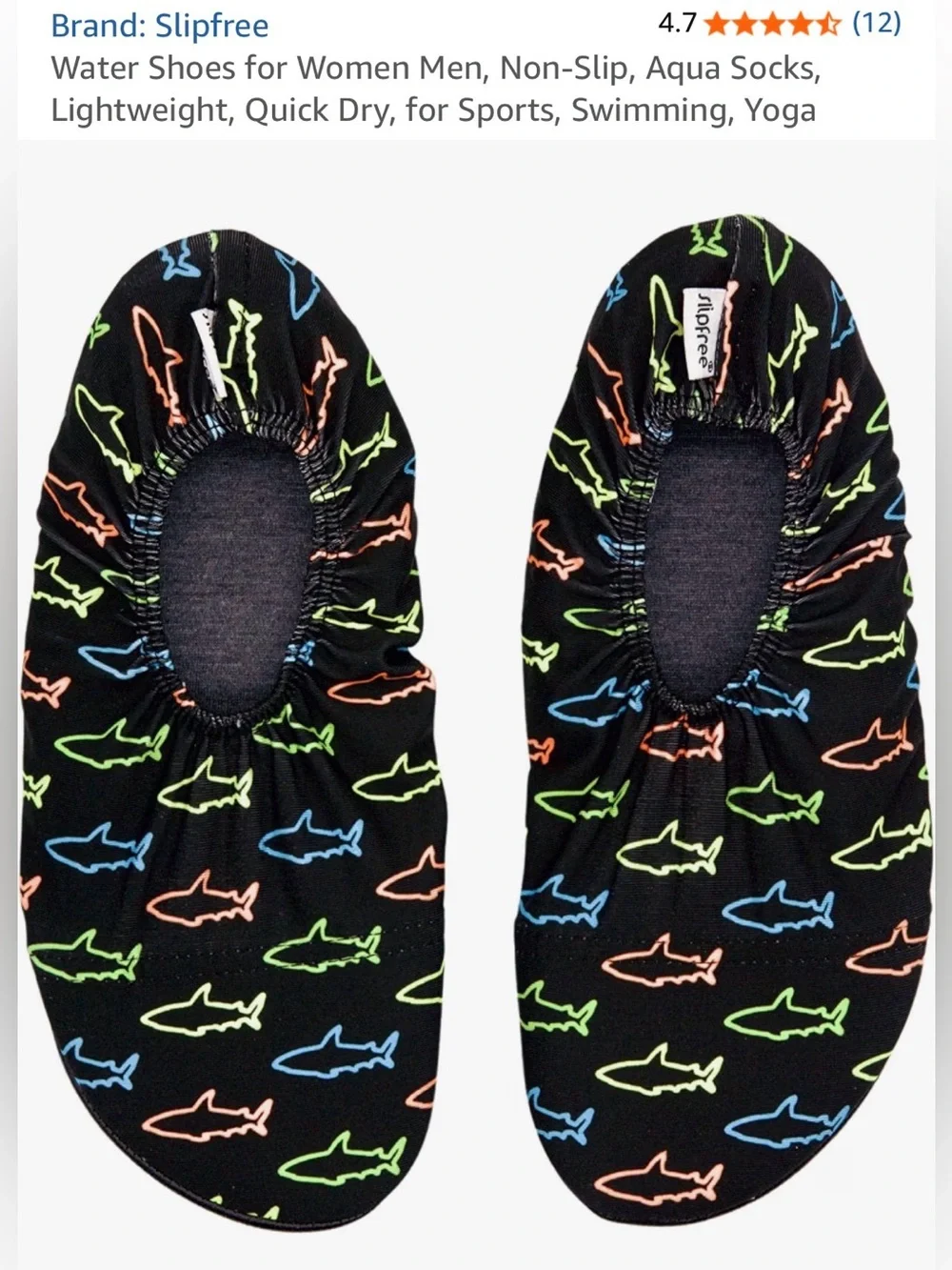 6/$20 SLIPFREE Women's Shark-Print Slip-On Water/Yoga Shoes M 8/9 NWT